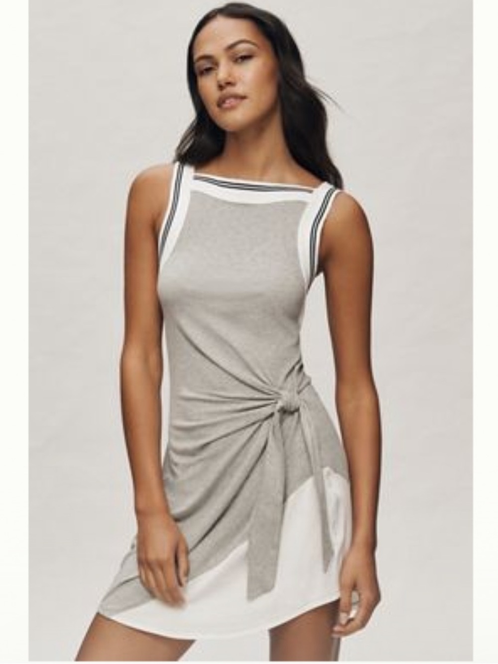 Anthropologie Daily Practice Sleeveless Gray Layered Tie-Waist Dress M